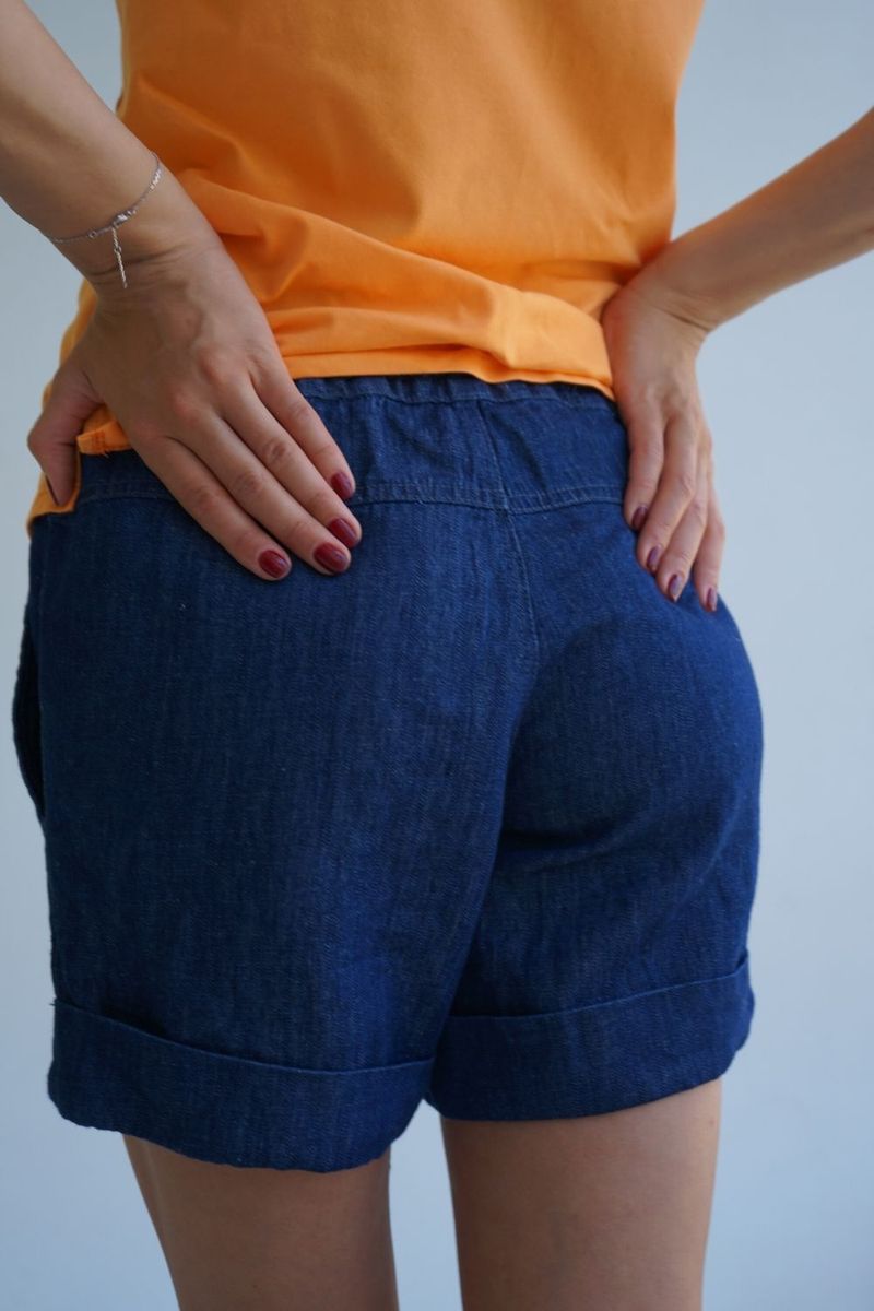 Джинсовые шорты для беременных прямого силуэта с резинкой на поясе синие