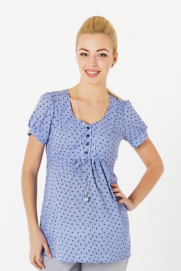 Синяя блуза для беременных и кормящих с короткими рукавами