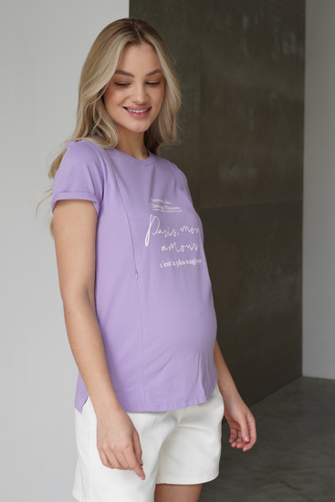 Лавандовая футболка с принтом для беременных и кормящих мам с секретом для кормления трикотажная