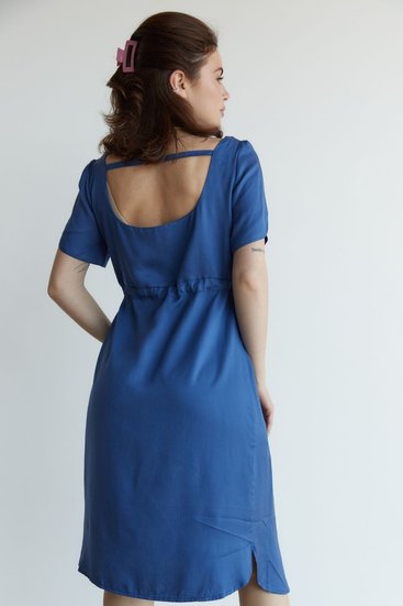 Мягкое легкое платье для беременных и кормящих синее летнее с секретом кормления свободного кроя