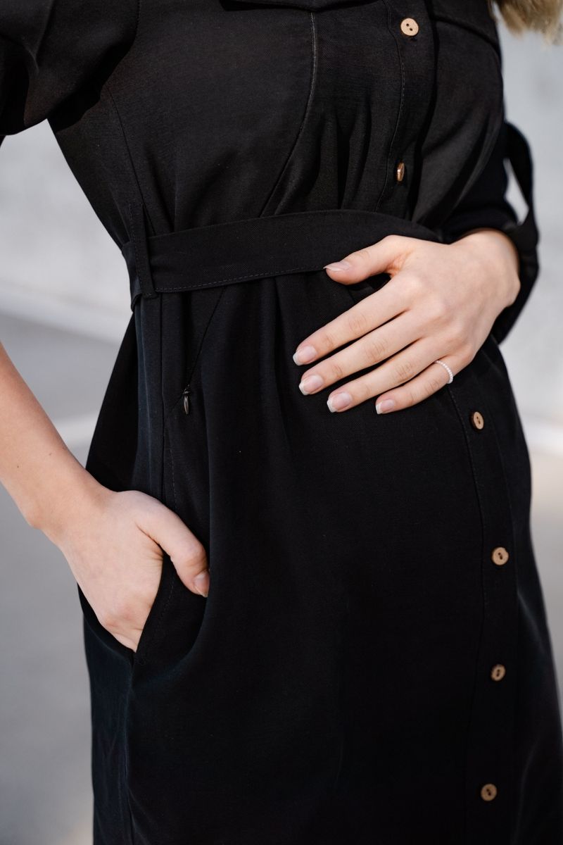 Бавовняна чорна сукня для вагітних і годуючих легка і ніжна з секретом для годування