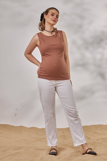 Штани для вагітних білі зі стрейчевого котону бандаж під животик