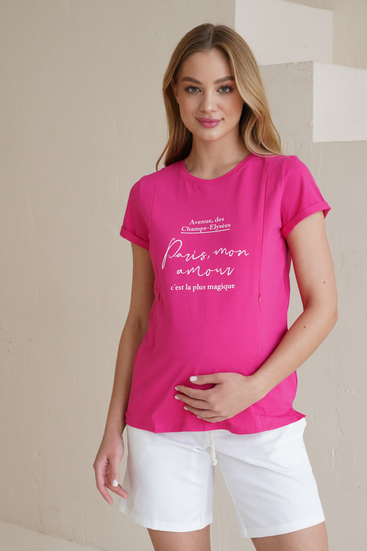 Малинова футболка для вагітних і годуючих мам з секретом для годування з написом
