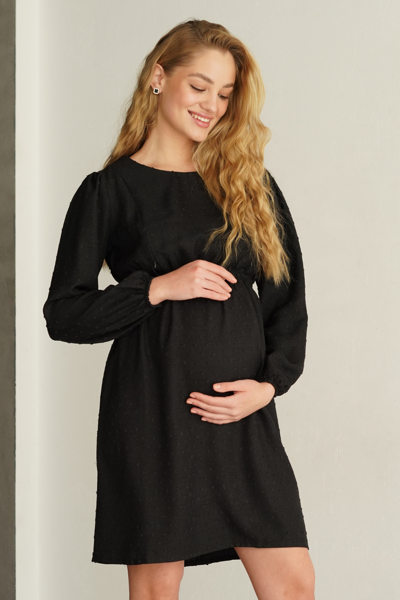 Сукня для вагітних та годуючих мам із секретом для годування чорна бавовняна