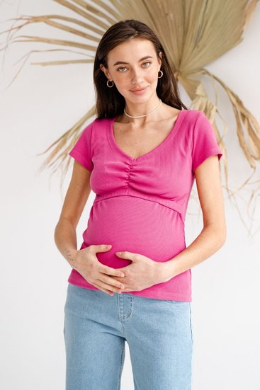 Малиновая футболка для беременных и кормящих мам с секретом для кормления