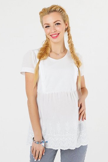 Белая блуза для беременных и кормящих мам с секретом кормления