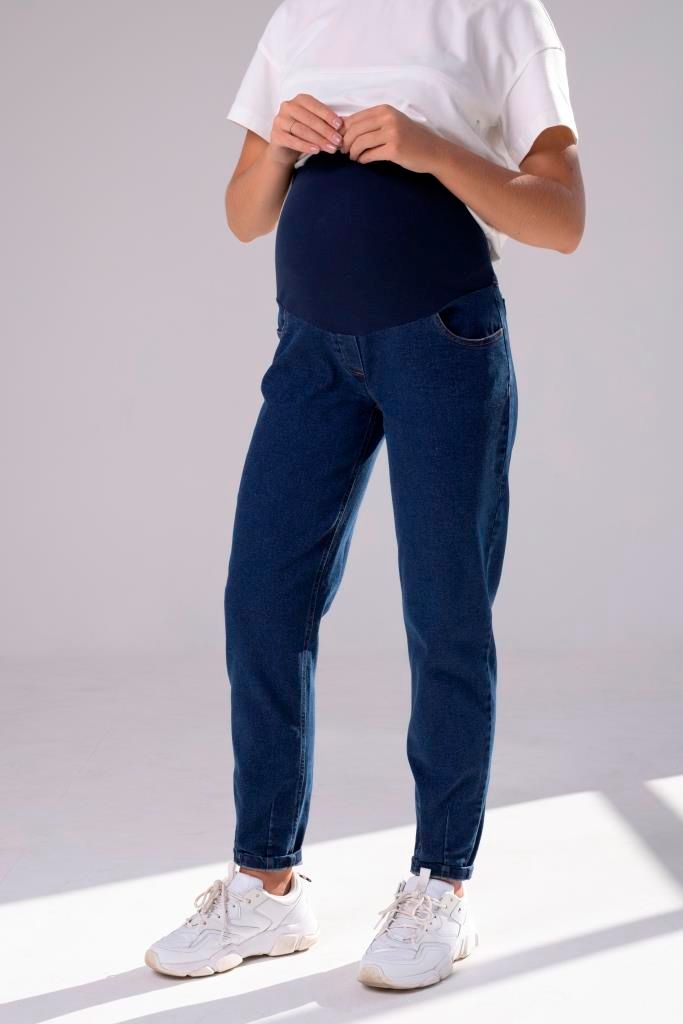 Комфортные и стильные джинсы для беременных с высокой спинкой Mom Jeans темно-синие