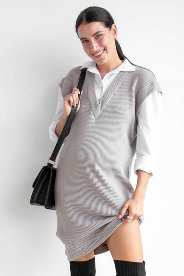 В'язана тепла сукня сорочка для вагітних і годуючих мам трикотажна колір мокко