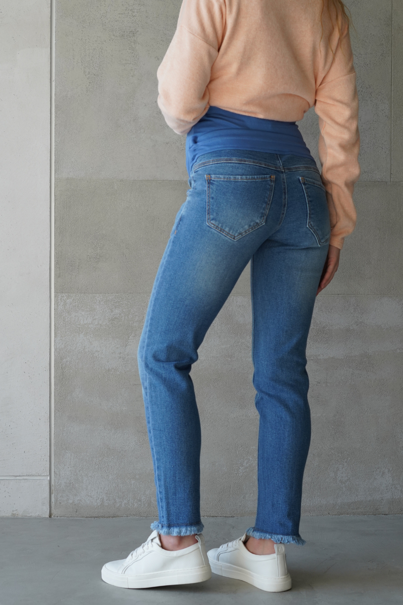 Стильные джинсы для беременных Mom синие с двойной поддержкой животика