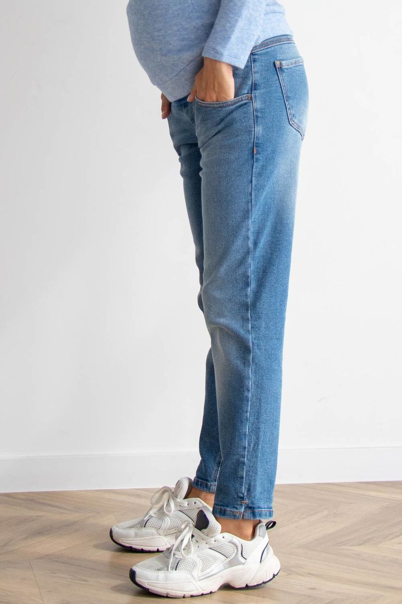 Синие джинсы для беременных Mom's с двойной поддержкой животика - бандажная резинка и трикотажный пояс