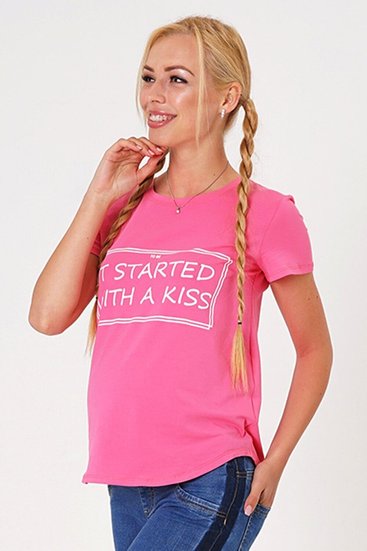 Розовая удобная футболка для беременных, будущих мам