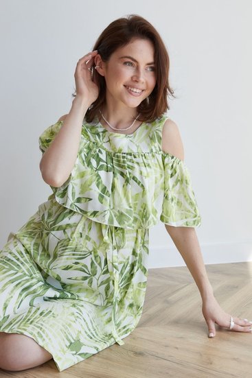 Легкое нежное платье для беременных салатовое хлопковое летнее свободного кроя с принтом