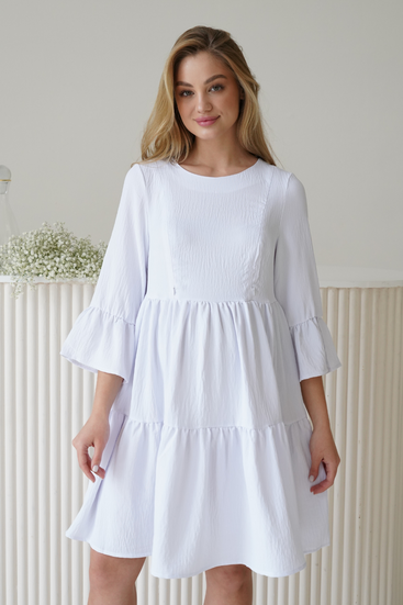Белое невесомое платье для беременных и кормящих мам с секретом для кормления