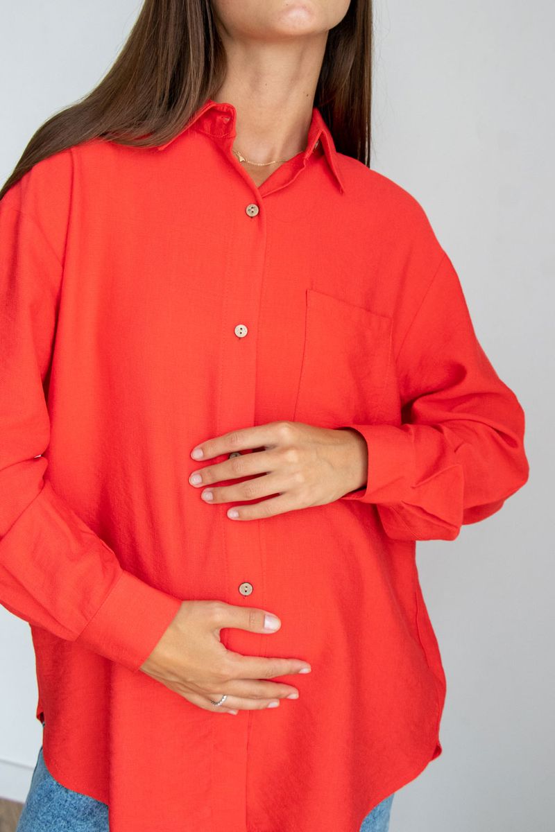 Блуза сорочка для вагітних та годуючих на гудзиках бавовняна прямого крою коралова