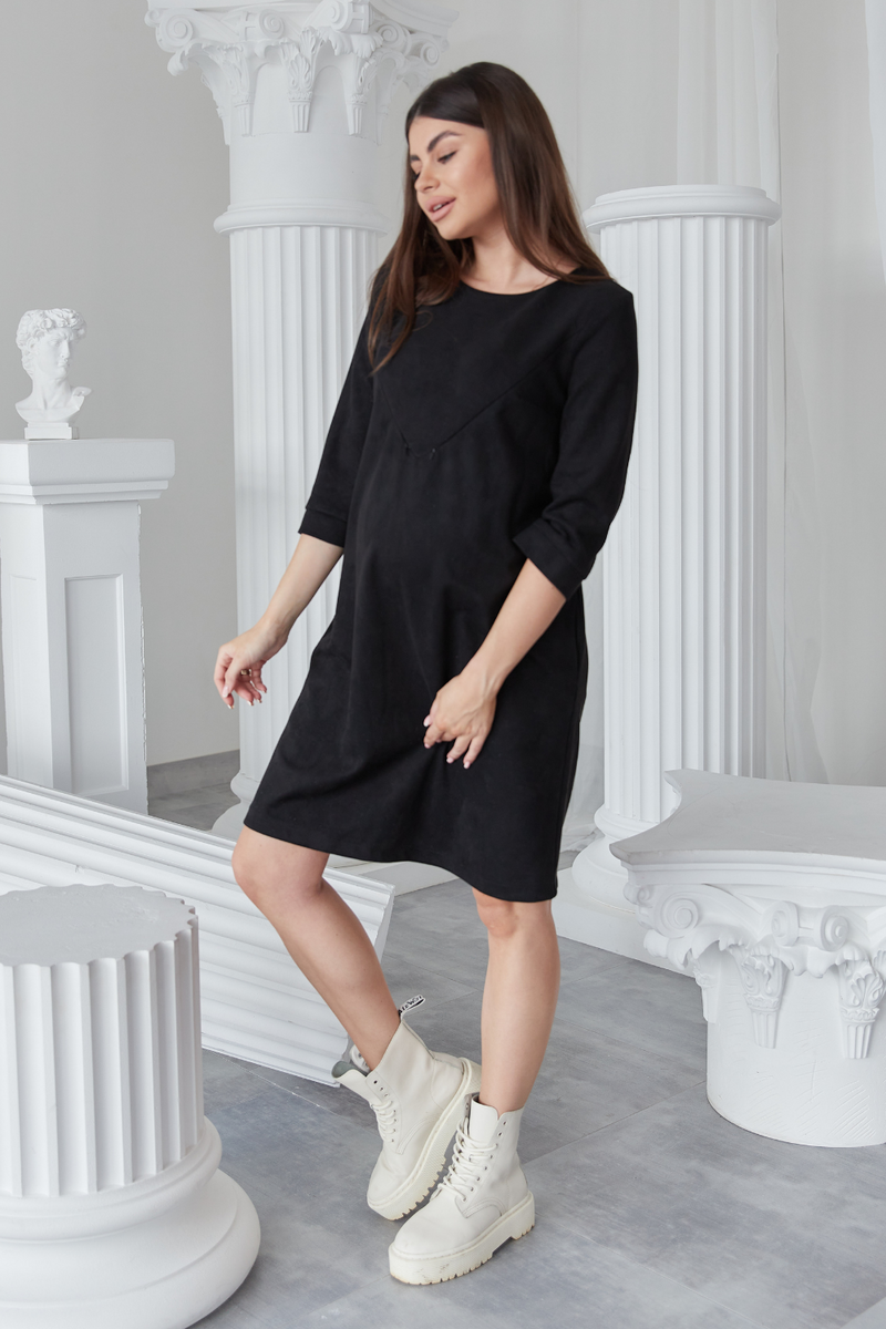 Гарна чорна сукня для вагітних і годуючих вільного крою з секретом годування