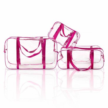 Набор прозрачных сумок в роддом разных размеров 3 шт прочные розовые, 001Р
