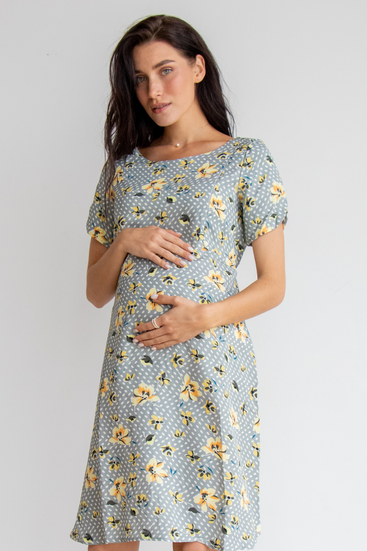 Нежное летнее платье для беременных и кормящих с секретом кормления свободного кроя серое