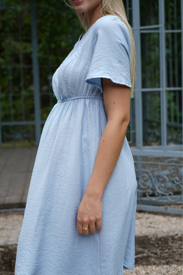 Платье для беременных и кормящих мам с секретом для кормления голубое с гипоаллергенной ткани