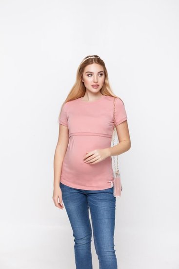 Розовая футболка для беременных и кормящих с секретом кормления