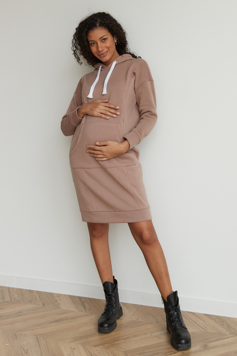 Платье-худи на флисе для беременных и кормящих мам "To Be"