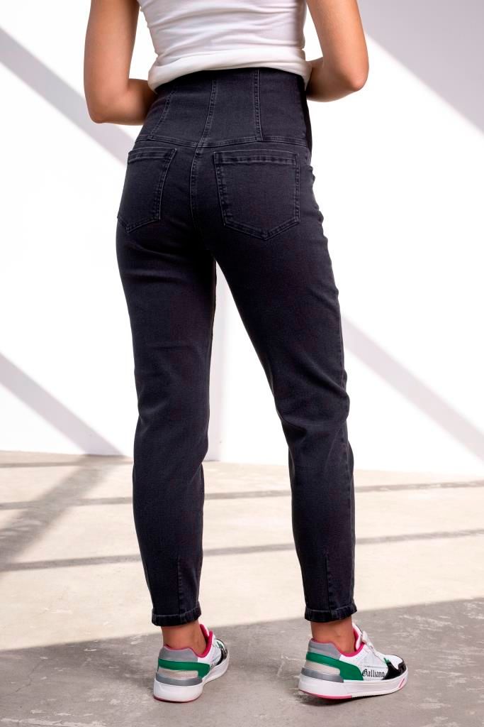 Комфортные джинсы для беременных Mom Jeans черно-серые с высокой спинкой