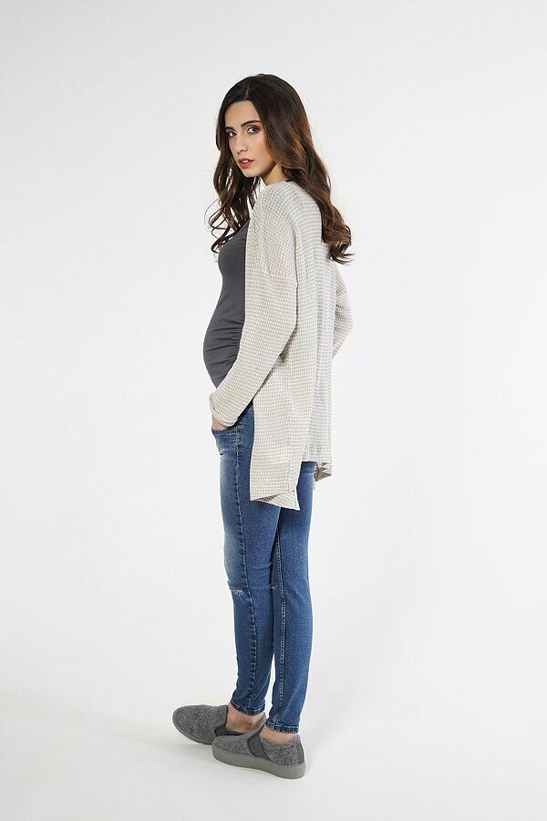 Стильные джинсы скинни для беременных синие с широкой бандажной резинкой под животик