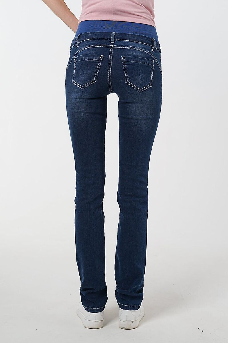 Удобные приталенные джинсы для беременных и кормящих Slim fit темно-синие
