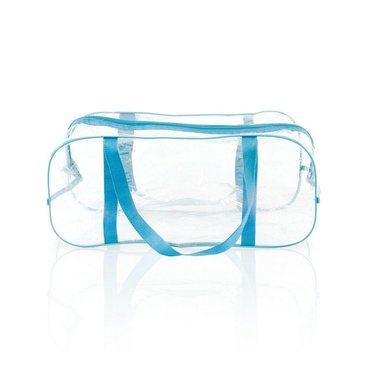 Голубая прозрачная сумка в роддом средняя размер 50х23х32 прочная и вместительная, 003Г