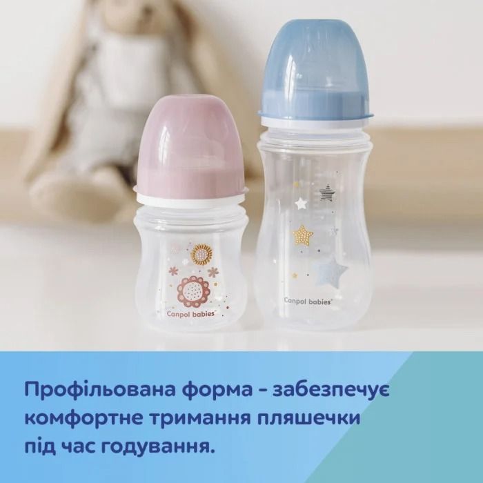 Бутылочка для кормления антиколиковая с широким отверстием 240 мл. Canpol - розовая