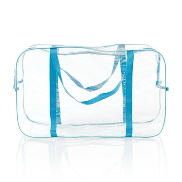 Голубая прозрачная сумка в роддом большая размер 55х34х18 прочная и вместительная, 004Г