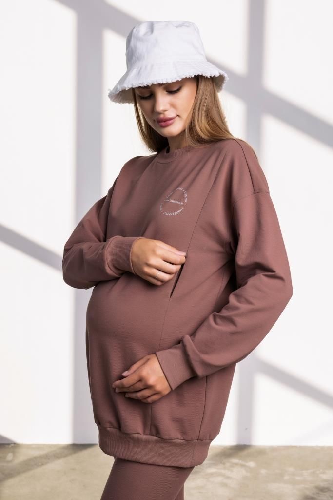 Хлопковый свитшот для беременных и кормящих из трикотажа двунить