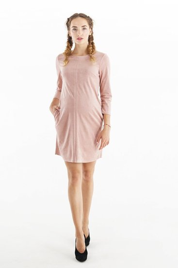 Розовое платье для беременных из замшевой ткани