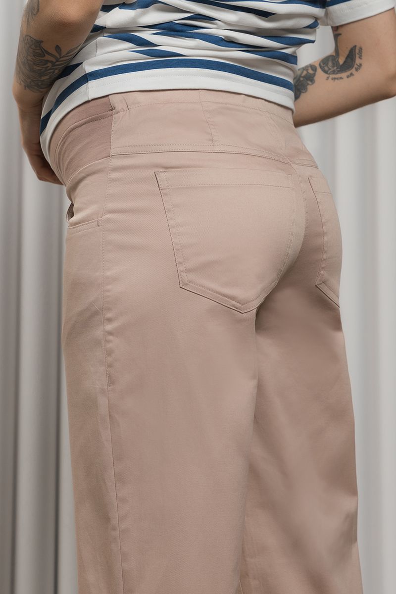 Бежевые брюки Mom для беременных из стрейчевого коттона