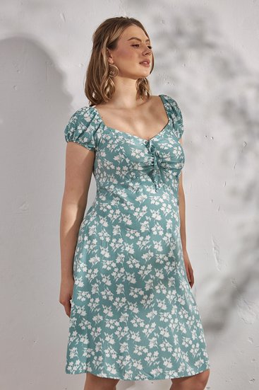 Легкое летнее платье для беременных и кормящих из штапельной ткани зеленое