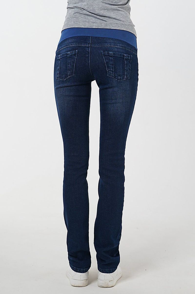Брюки джинсовые для беременных с легкими потертостями темно-синие