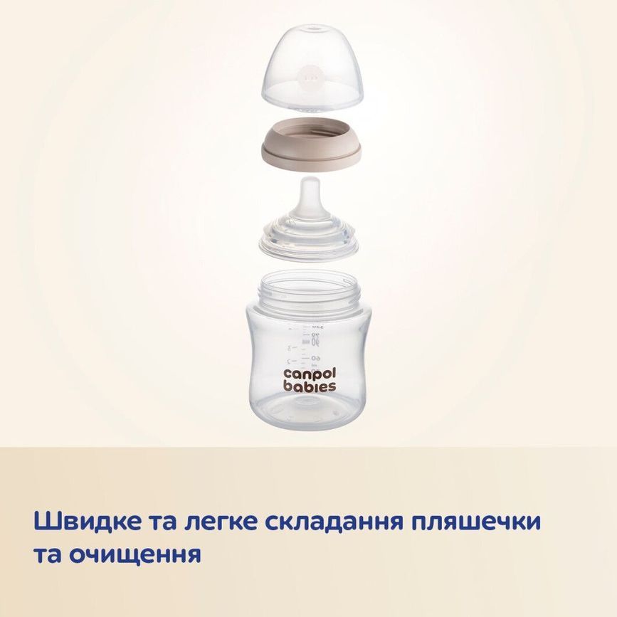 Антиколиковая бутылка для младенцев с соской Dual-zone бежевая 150 мл.