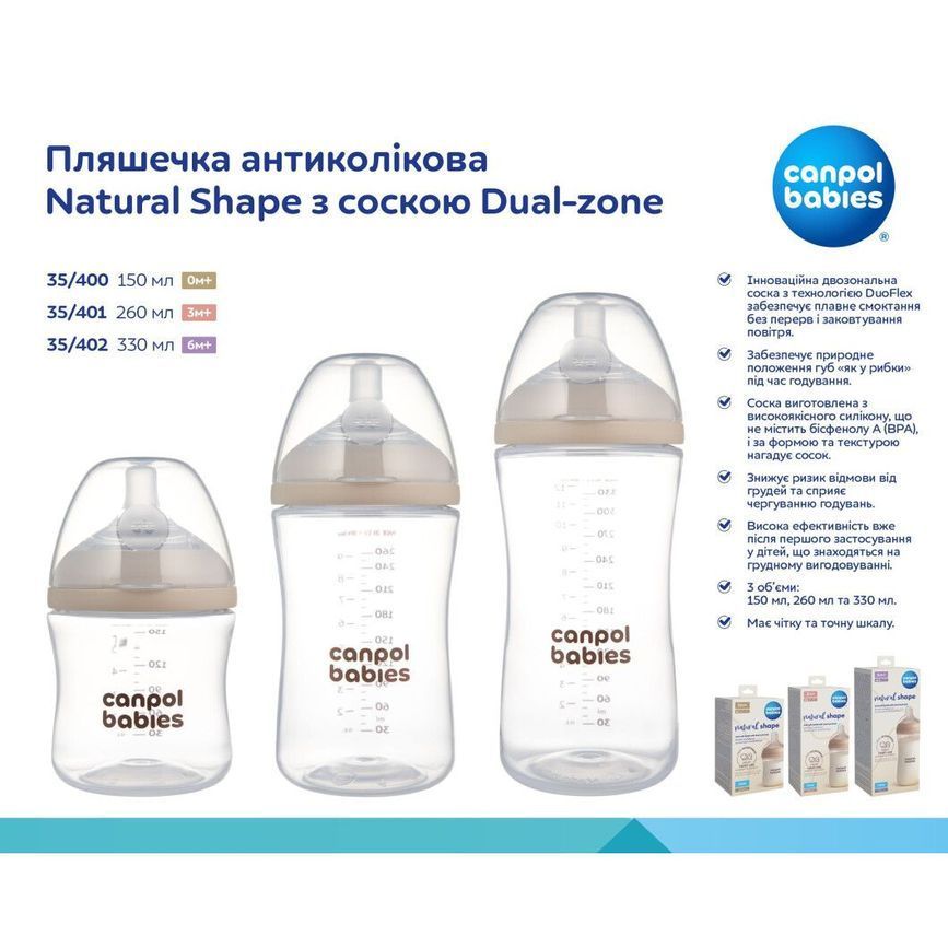 Антиколиковая бутылка для младенцев с соской Dual-zone бежевая 150 мл.