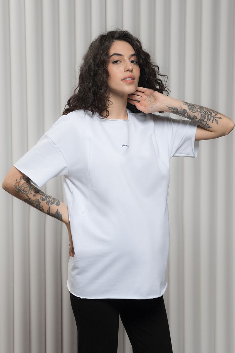Біла бавовняна футболка для вагітних та годуючих із щільного трикотажу двонитка