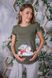 Для вагітних футболка з ніжним принтом дівчинка ангел на хмарі хакі
