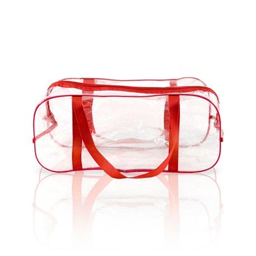 Средняя сумка прозрачная в роддом размер 50х23х32 прочная и вместительная красная, 003К