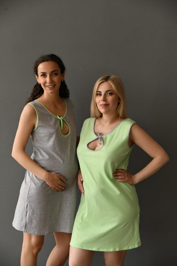 Салатовая ночная рубашка с секретом кормления для роддома для беременных и кормящих на бретелях