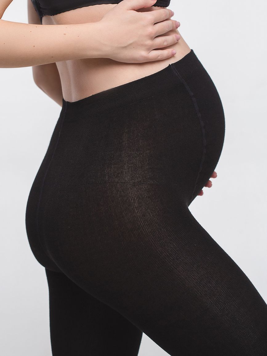 Теплі м'які колготи для вагітних 250 ден з бамбуковим волокном плоскі шви чорні