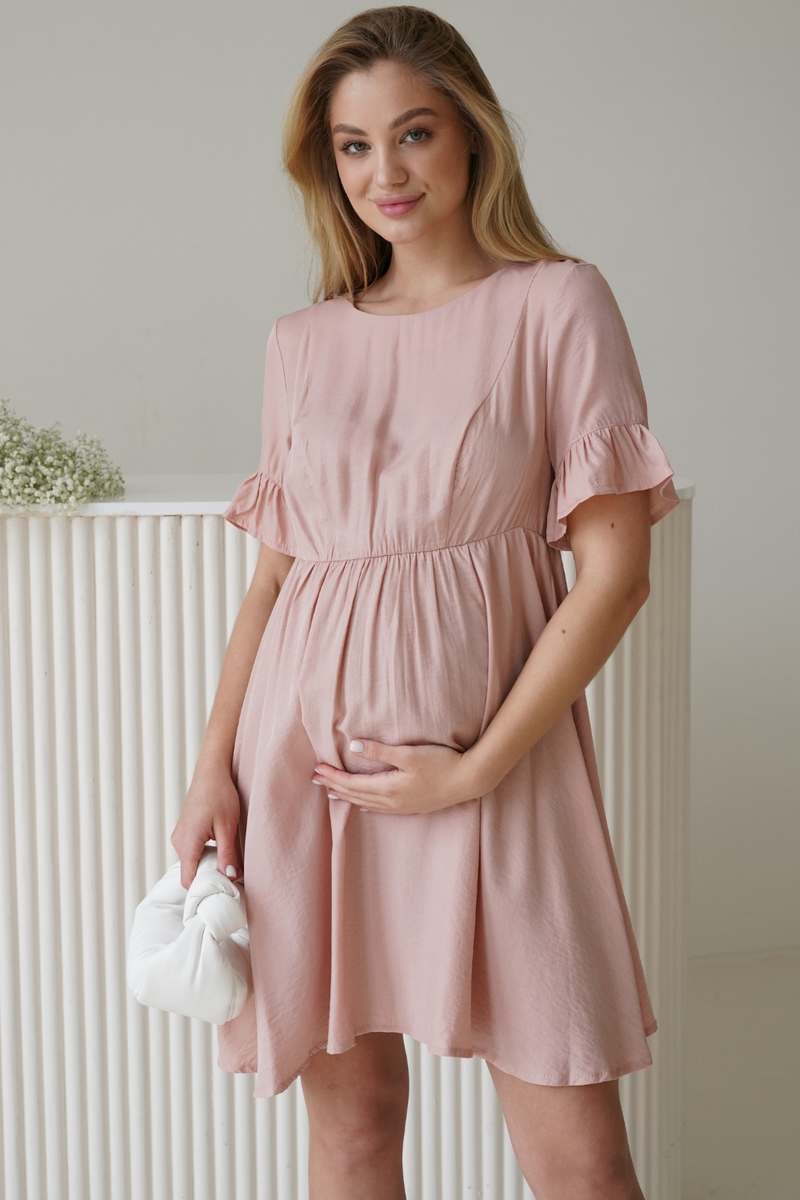 Літня вільна сукня для вагітних і годуючих мам із секретом годування бавовняна пудрова