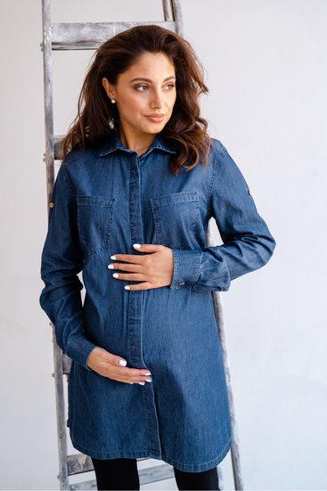 Блуза(рубашка) для беременных и кормящих мам синяя