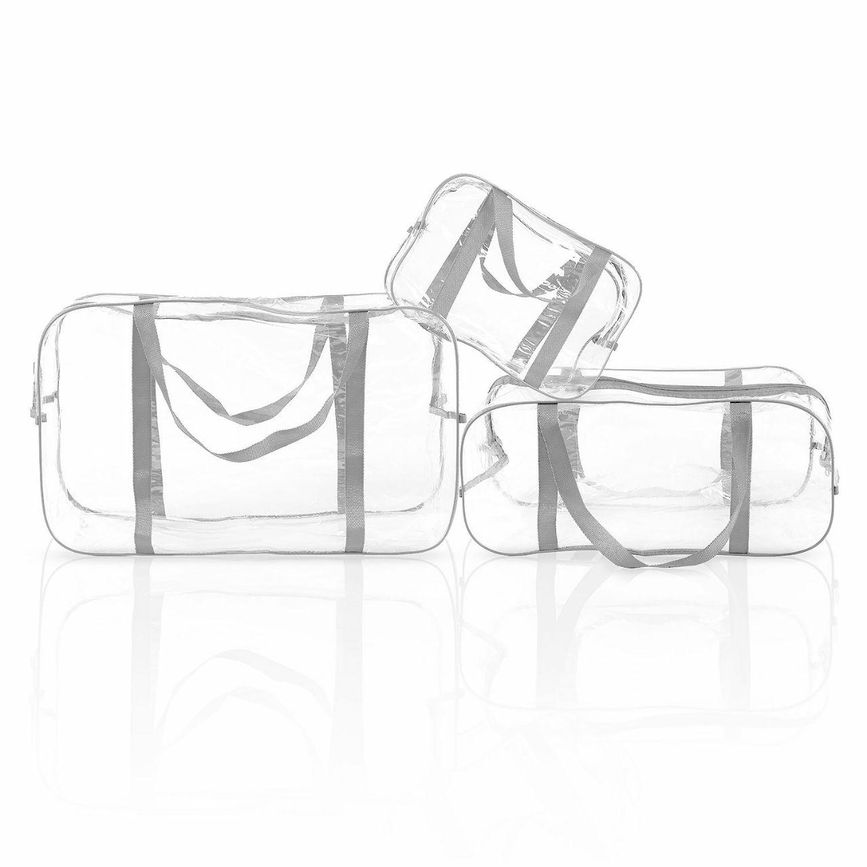 Набор из трех прозрачных сумок в роддом разных размеров светло-серые прочные вместительные, 001СС