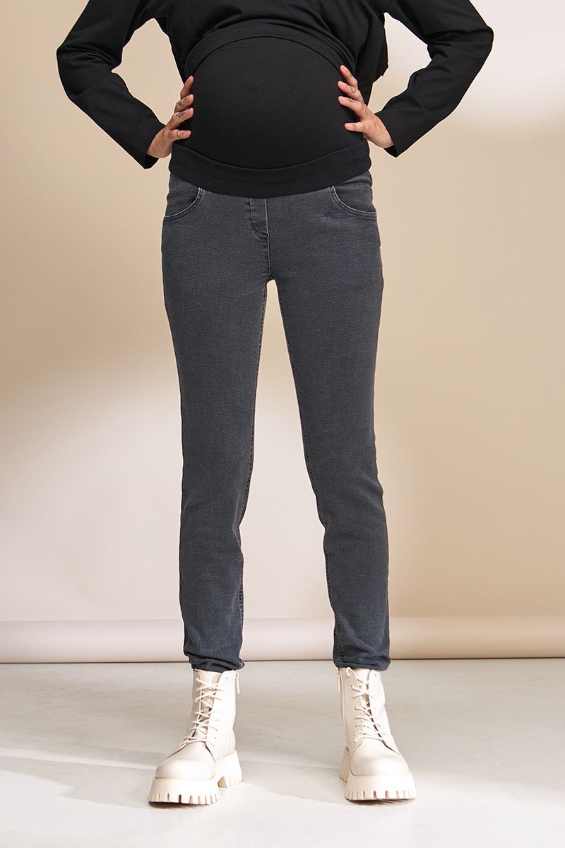 Облегающие удобные джинсы для беременных черно-серые Skinny fit