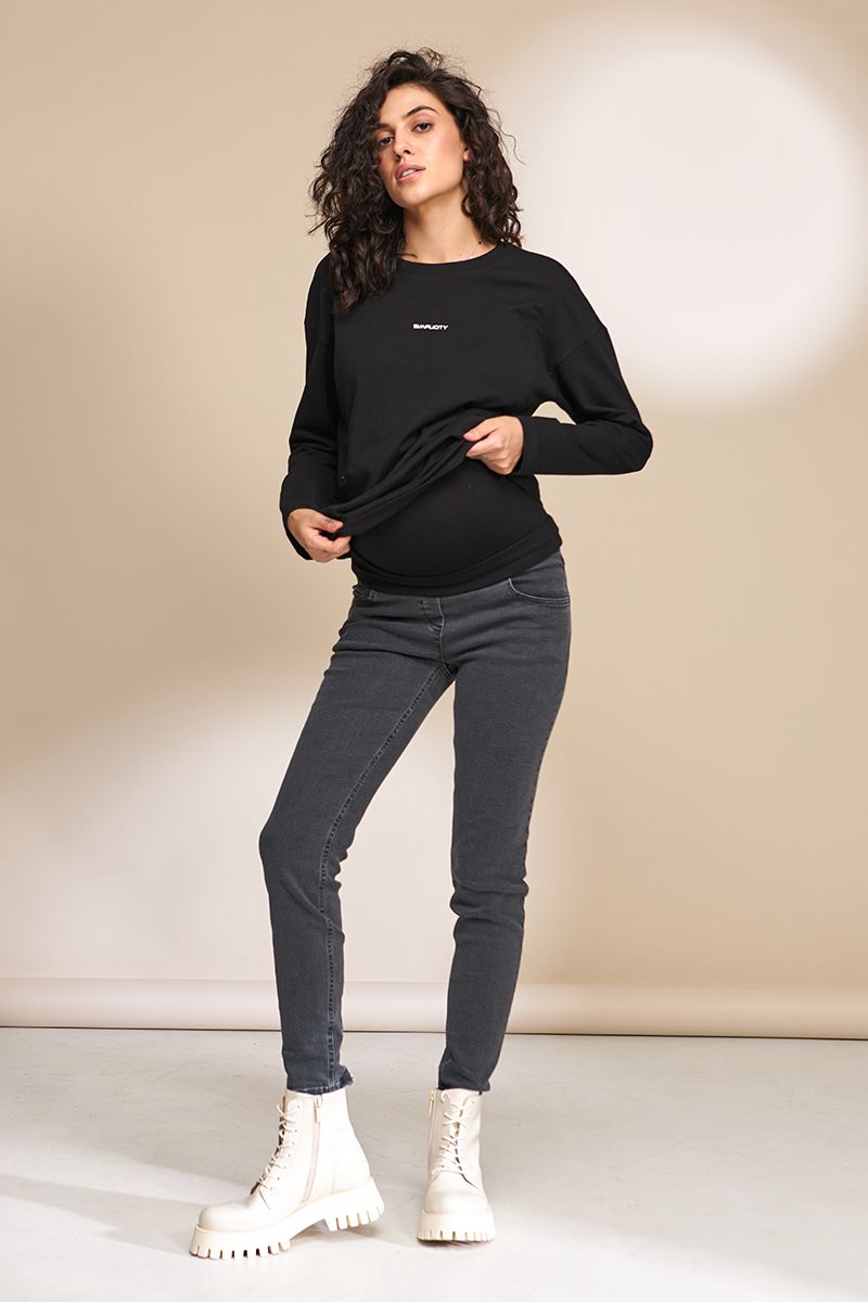 Облягаючі зручні джинси для вагітних чорно-сірі Skinny fit