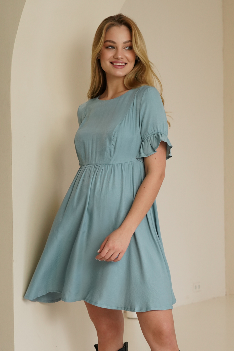 Бавовняна літня сукня для вагітних та годуючих вільна з секретом годування сіро-блакитна