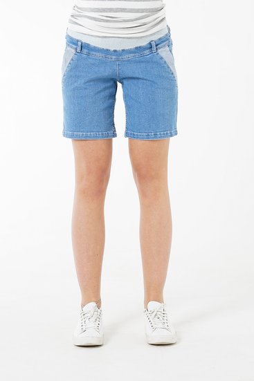 Зручні джинсові шорти для вагітних сині із резинкою під живіт