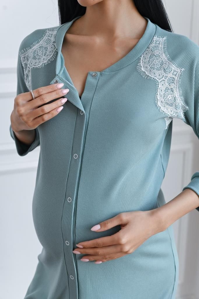 Нічна сорочка для вагітних та годуючих мам м'ятна